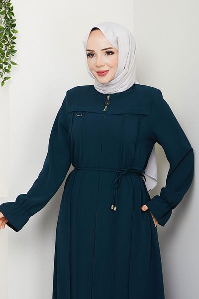 Tesettür Dünyası Λεπτομερής ρίγα Hijab Ferace TSD250199 Indigo