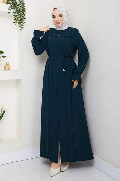 Tesettür Dünyası Λεπτομερής ρίγα Hijab Ferace TSD250199 Indigo