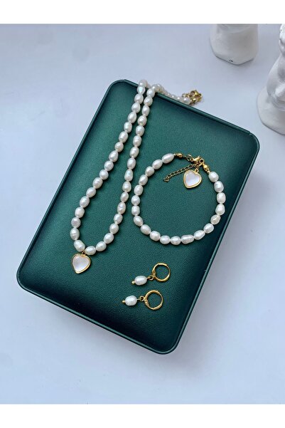 JOVİ ATELİER Sertifikalı Gerçek Doğal Beyaz Orta Arpa Inci Kadın Kolye Bilekl...