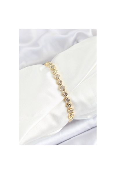 Skygo Brass Clover Model Zircon Stone Gold Color Vip Series Women's Bracelet - Tj-Bb7201