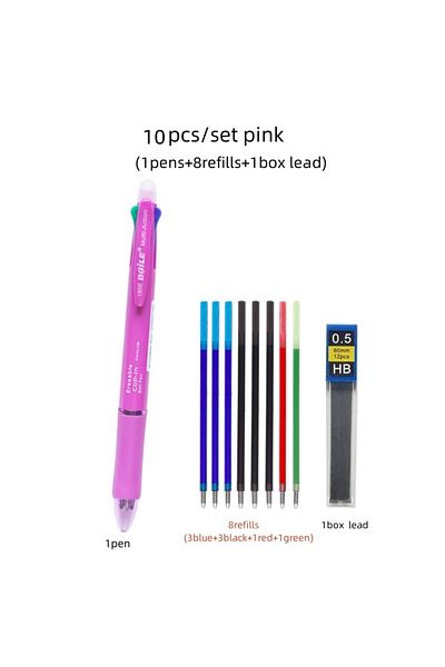 Choice pink set 5 In 1 Multicolor Erasable Gel Pen with 4 Colors Replaceable Pen Refill 1 Automatic Pencil