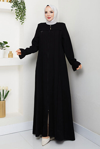 Tesettür Dünyası Stripe Detailed Hijab Ferace Tsd250199 Black