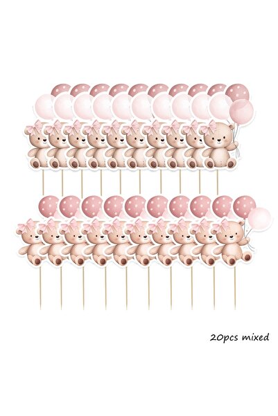 Choice4 ٢٠ قطعة من زينة الكب كيك الورقية على شكل دببة كرتونية وردية اللون، با...