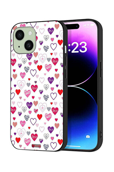 Tolwak Apple iPhone 15 Protective Case Cover Hearts Doodle