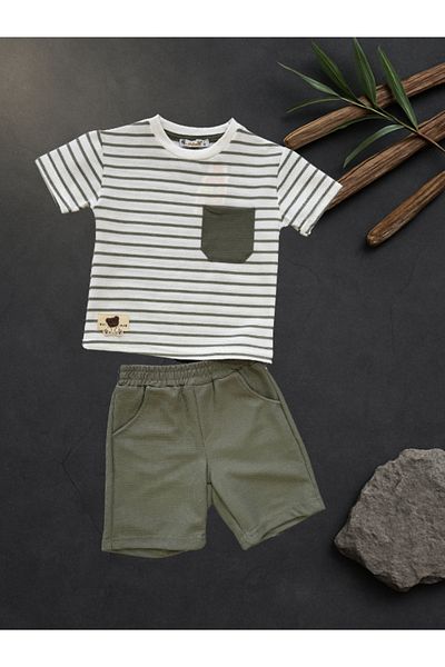 Rhythm Clothing Alg Kids Wear Stripe Pattern, Waffle Woven, Boy's Casual Bottom-Top Set with Shorts