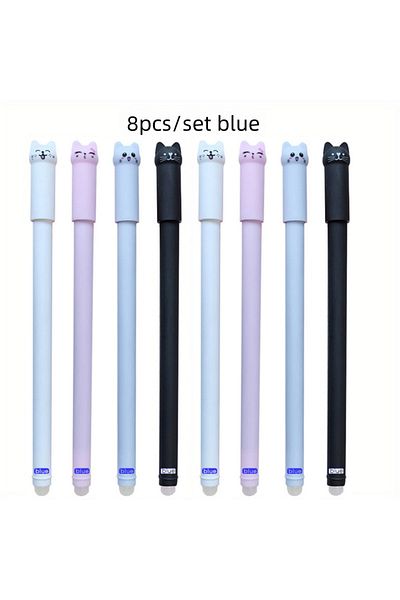 Choice 8pcs blue 4/8/12pcs Creative Cat Erasable Gel Pens Set 0.5mm Washable Handle Magical Blue/Black Ink