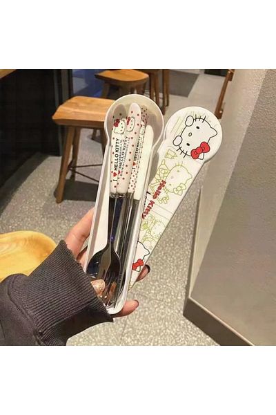 Choice KT Cartoon Cute High Appearance Chopsticks Spoon Set stainless steel Student Office Worker Portable