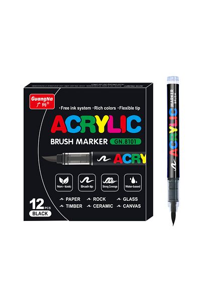 Choice 12Pcs black 12/24/36/72 Colors Acrylic Markers Brush Pens for Fabric Rock Painting Pen Stone Ceramic