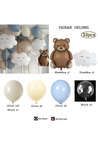 Choice Other 1Set 1Set Matte Bear Clouds Foil Inflated Balls bobo Ball Blue Latex Balloon Birthday Party Fa