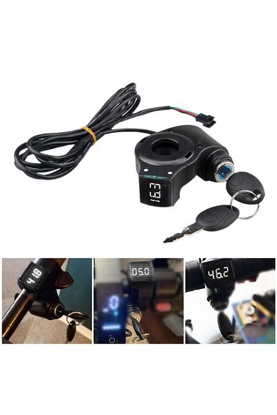 Choice WHITE Electric Bicycle Thumb Throttle Voltmeter Digital Voltage Display Switch Power with Key Lock B
