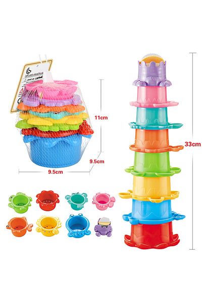 Choice 8PCS boat Stacking Cup Bath Toys for Kids Colorful Folding Boat Shape Tower Early Educational Baby T