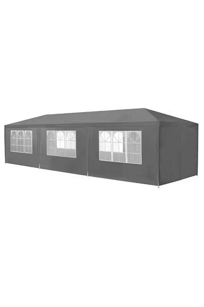 SERSIMO Garden pavilion 300x900 cm, 8 removable walls with windows and door, metal structure, gray