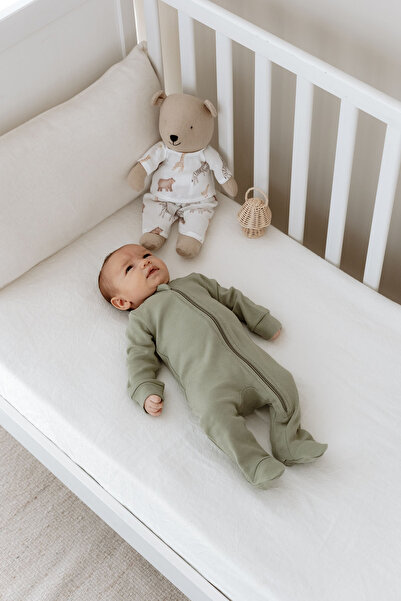 Tuğba Kuğu Zippered Booties Baby Jumpsuit - Pureline Series - Khaki