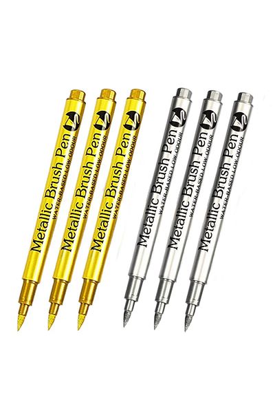 Choice brush-mix 6pcs 4/6pcs Waterproof Permanent Metallic Brush Paint Marker Pens DIY Resin Mold Gold Silv