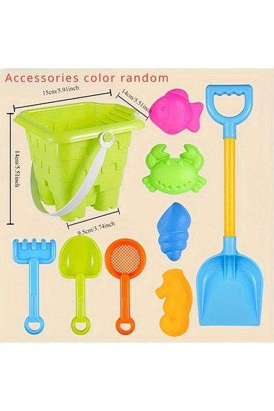 Choice 9PCS Green Children's Beach Toy Set Baby Playing In Water and Sand Large Sand Shovel Beach Bucket Sa