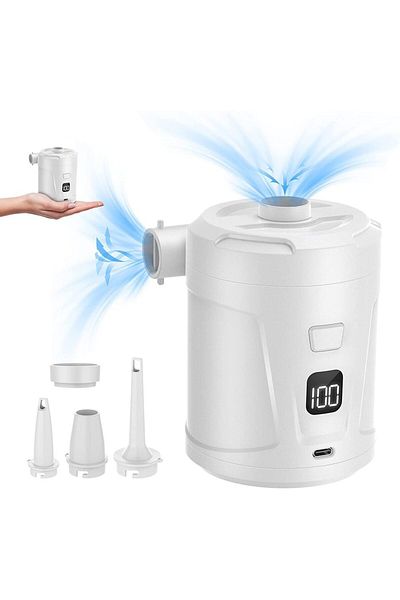 Choice WHITE Electric Air Pump Inflator Battery Rechargeable Air Compressor for PVC Boat Mattress Inflatabl