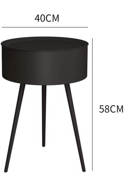 Generic Round Side Table with Triangle Metal Legs, Coffee Table with Storage Shelf, Bedside Table, Black Col