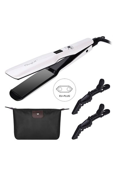 Choice EU WHITE CkeyiN 44mm Tourmaline Ceramic Hair Straightener LCD Display Fast Heating Flat Iron Adjusta