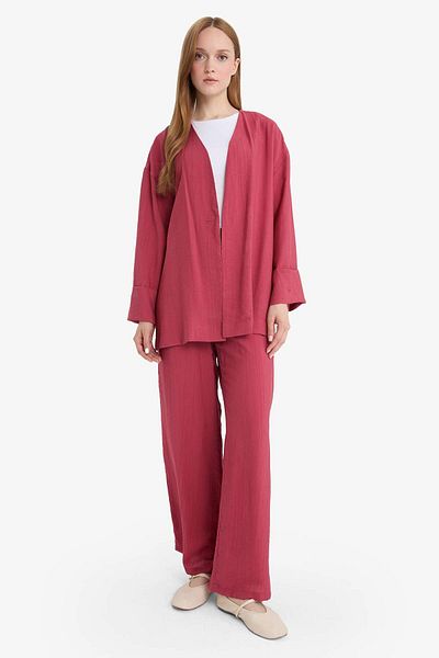 DeFacto Relax Fit V-Neck Crinkle Fabric Long Sleeve Tesetür Tunic E7983Ax25Sm