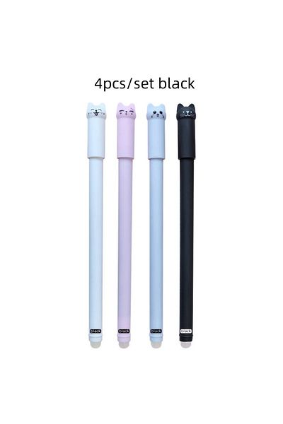 Choice 4pcs black 4/8/12pcs Creative Cat Erasable Gel Pens Set 0.5mm Washable Handle Magical Blue/Black Ink