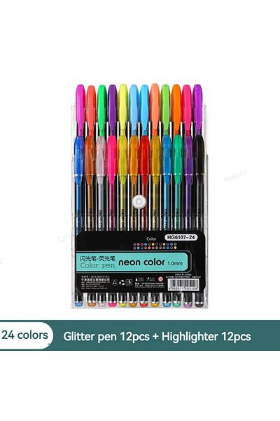 Choice 24 Colors Pen 12-60Pcs Metallic Glitter Colors Gel Pens 100 Colored Refills Rod Stationery Highlight