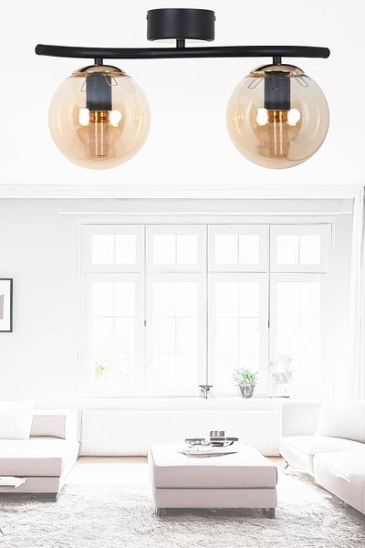 MŞ Aydınlatma Duo Black Gold 2 Honey Glass Plafonier Chandelier