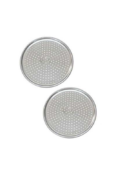 eryahome 2Pcs Stainless Steel Perforated Pizza Tray Lahmacun Pita Tray Silver 32cm