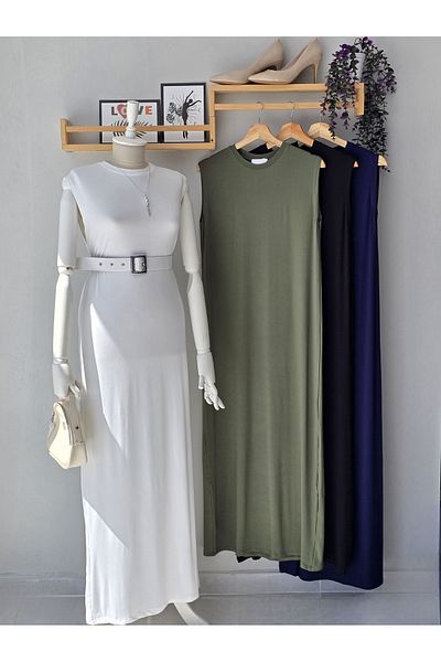 ENDAMIM Half Neckline Sleeveless Comfortable Fit Stretchy Combed Fabric Dress / Underwear