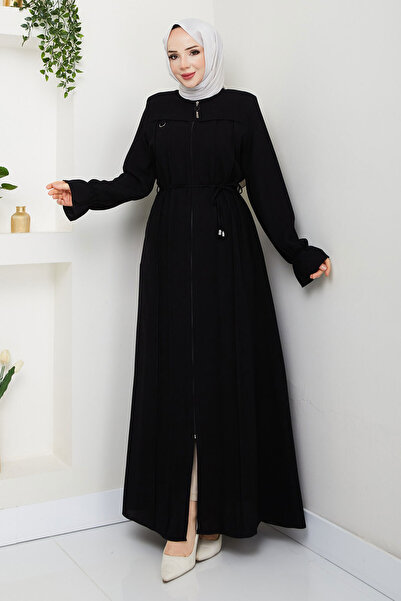 Tesettür Dünyası Stripe Detailed Hijab Ferace Tsd250199 Black