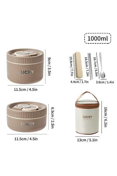 WORTHBUY Brown 1000ml set WORTHBUY 18/8 Stainless Steel Thermal Food Container Bento Lunch Box Set, Portable