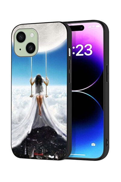 Tolwak Apple iPhone 15 Protective Case Cover Moon Clouds Town Art