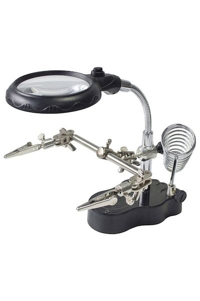 OEM Support for soldering iron, Uudeals®, magnifying glass with LED illumination, adjustable arms, blac