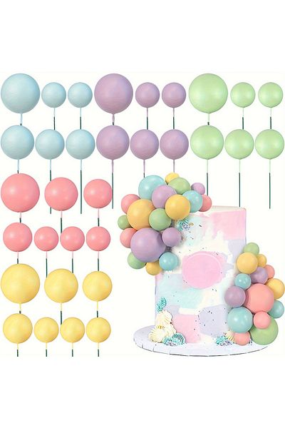 Choice 30Pcs Colorful 30Pcs/Pack 4cm Plastic Colorful Cake Topper Picks Cake Topper Sticks Gold Balls for C