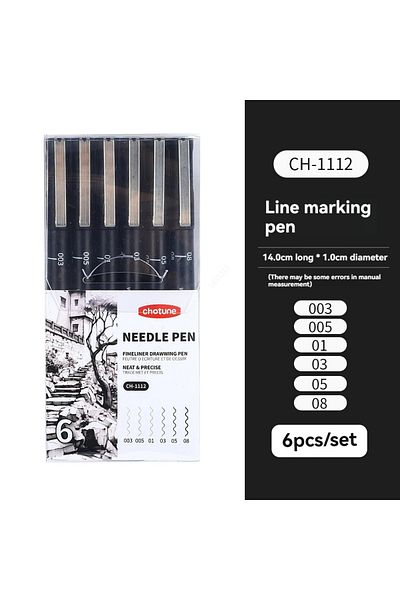 Choice 6Pcs Set Black Micro Pens,15 Sizes,Waterproof Archival Ink,Fine Point Pen for Artist Illustration,Sk