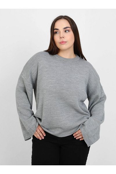 ALİA Large Size Oversize Knitwear Sweater - Gray Melange - Alia