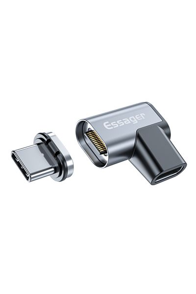essager محول مغناطيسي من Essager رمادي اللون بقوة 100 واط من USB Type C إلى Type-C، موصل مغناطيسي أنثى ذكر من USB-C لأجهزة Macbo