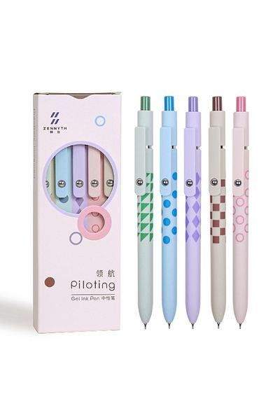 Choice black Geometry Style 5 Pcs/Set Aurora Gradient Colour Gel Pens 0.5mm Black Quick Dry Smooth Gel Ink