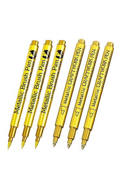Choice brush-hard 6pcs B 4/6pcs Waterproof Permanent Metallic Brush Paint Marker Pens DIY Resin Mold Gold S