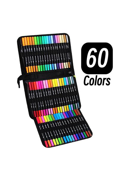 Choice Black 60 CD Bag LOLEDE 60 Colors Double Head Markers Tip Art Supplies Drawing Brush Pen Colors Set F