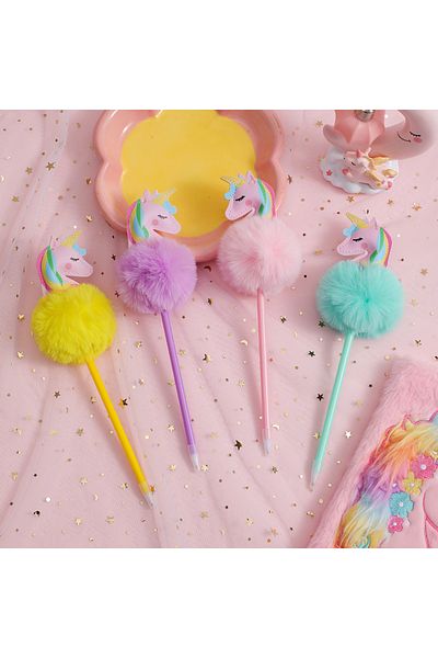 Choice 2pc random color 1PCS 4 Colors Children's Unicorn Plush Ball-point Pen Student Rainbow Note taking p