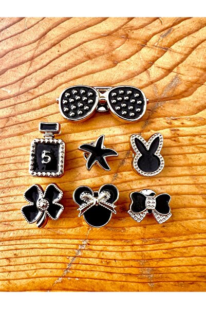 Crocs Jibbitz Terlik Süsü Sert Plastik 7’li Şık Siyah Set