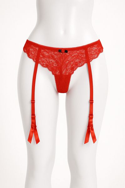 Lemila Garter belt with thong panties, red