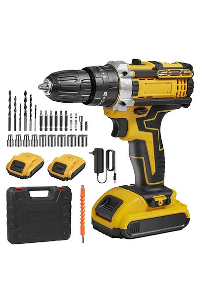 OEM Drill and screwdriver, with 2 batteries, Angle adapter + Magnetic bit included