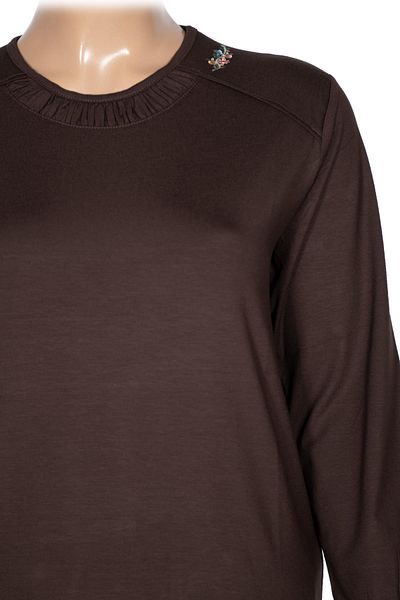 Pıtırcık Cimariva Women's Meyra Large Size O Neck Embroidered Brown Blouse