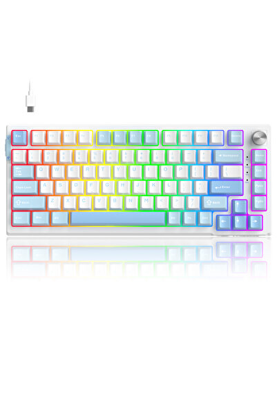 Choice Pink Bear Switch MageGee SKY81 75% Mechanical Gaming Keyboard, RGB Gasket Hot Swappable Wired Custom