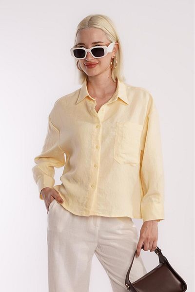 Madmext Cămașă oversize pentru femei cu dungi galbene MG2093