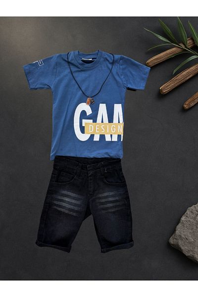 Rhythm Clothing Em&Sa Life Gamer Printed, Accessory Gift, Denim Shorts Boys Casual Top-Top Set