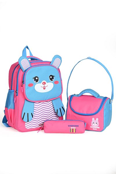 Wander Set de 3 genți de școală cu model tigru – ghiozdan pentru școala primară + cutie de prânz + suport pentru stilou