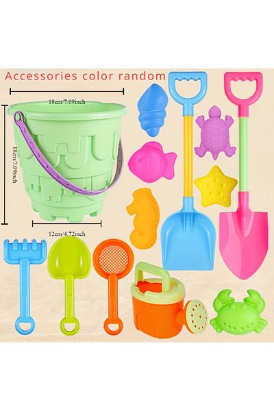 Choice 13PCS Green Children's Beach Toy Set Baby Playing In Water and Sand Large Sand Shovel Beach Bucket S