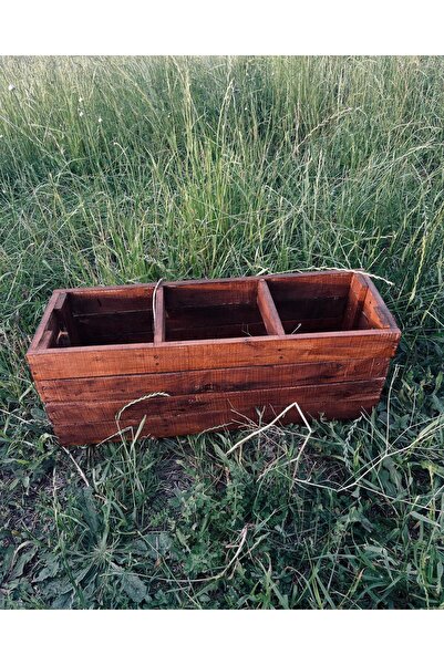 PALET AVM Üç Bölmeli Ahşap Saksı - Balkon Çilek Saksısı